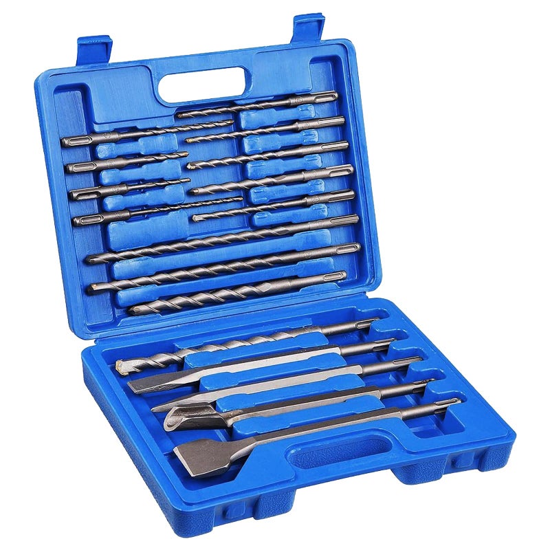 YOUGFIN Rotary Hammer Drill Bits 17 Pieces  SDS-Plus Bit Set  Carbide-Tipped Masonry Drill Bits and Chisels for Concrete  Stone  Brick  with Storage Case - Image 1